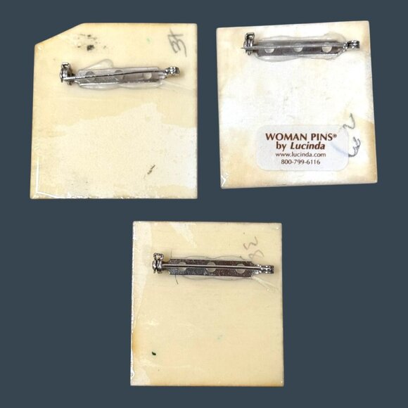 Lucinda Woman Pins Lot of 3 Set Collection Shopping Enamel Red Hat Society READ - Picture 2 of 10